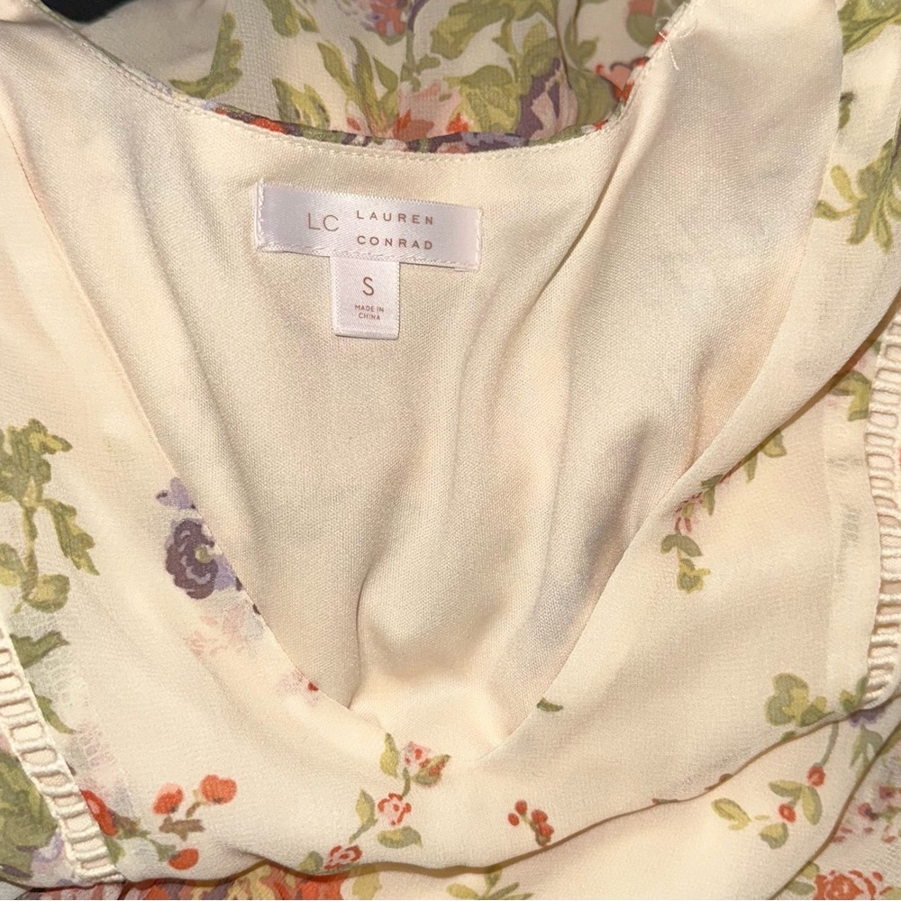 Lauren Conrad Women Medium Floral Dress Fit & Flare Smocking Waist Long Sleeve